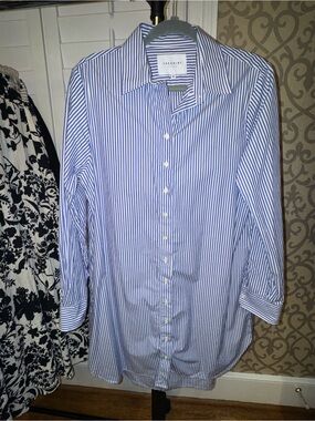 Blue and White Striped Shirt Dress